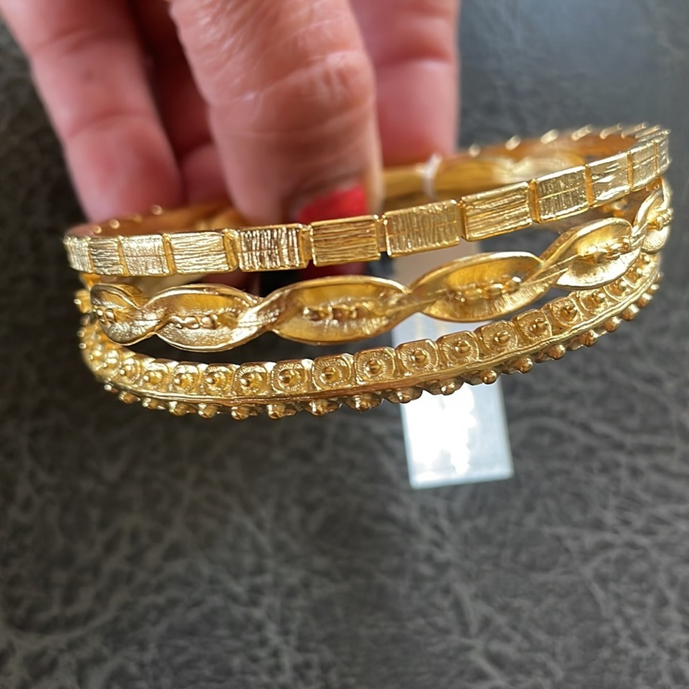 Susan Shaw Melange Bangles set of 3 . Triple plated 24k gold . Handmade / USA